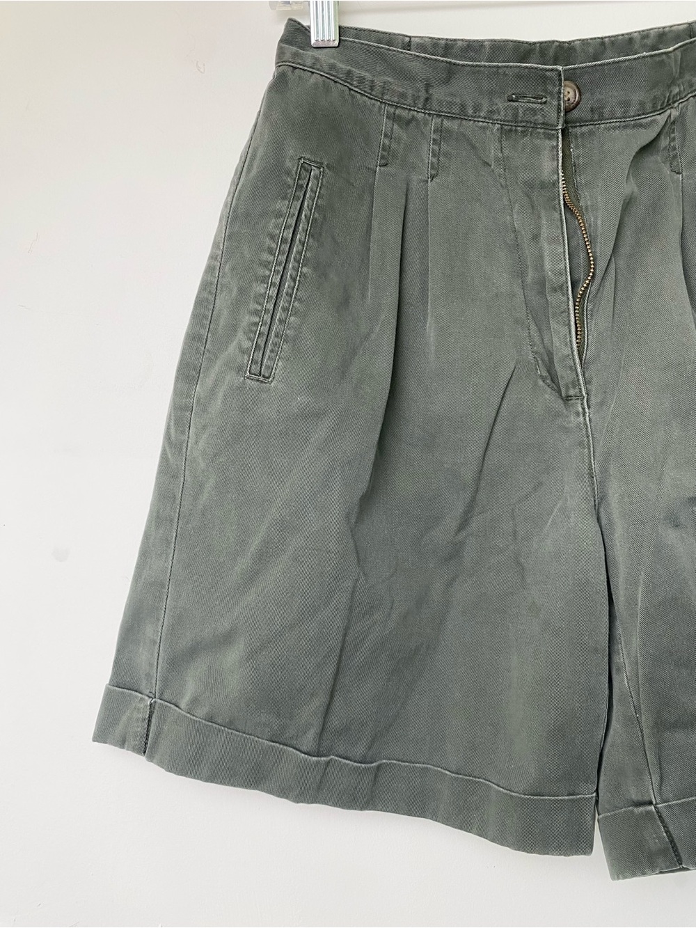 Olive Green Cotton Shorts with Brass Zip